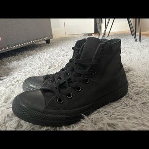 Hi! Selling these barely worn all black Converse, womens size 8 :)